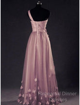 A-Line Semi Formal Prom Dresses Floral Dress Wedding Guest Semi Formal Prom Floor Length Sleeveless One Shoulder Tulle With Appliques